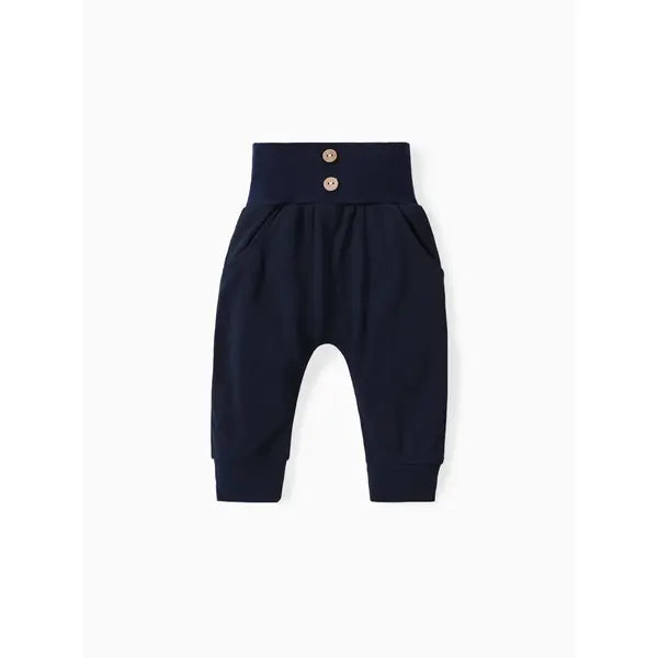 Patpat Baby Boy/Girl Solid Waffle Textured High Waist Pants Blue