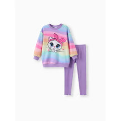 Patpat Toddler/Kid Girl 2pcs Childlike Cat Print Sweatshirt and Leggings Set multicolor