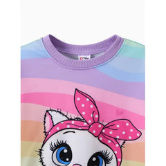 Patpat Toddler/Kid Girl 2pcs Childlike Cat Print Sweatshirt and Leggings Set multicolor
