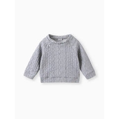 Patpat Baby Boy/Girl Clothes 2pcs Solid Knitted Sweatshirt and Pants Set Gray