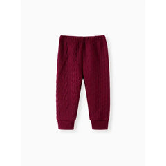 Patpat Baby Boy/Girl Clothes 2pcs Solid Knitted Sweatshirt and Pants Set Hot pink