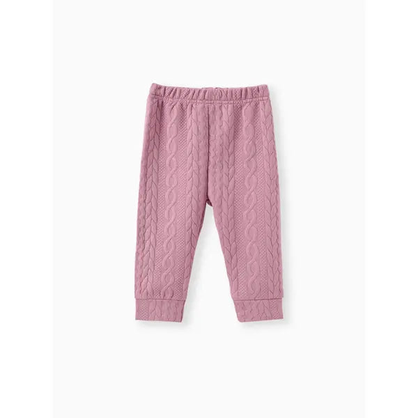 Patpat Baby Boy/Girl Clothes 2pcs Solid Knitted Sweatshirt and Pants Set Pink