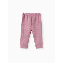 Patpat Baby Boy/Girl Clothes 2pcs Solid Knitted Sweatshirt and Pants Set Pink