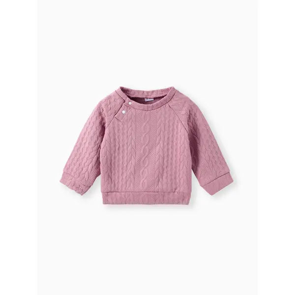 Patpat Baby Boy/Girl Clothes 2pcs Solid Knitted Sweatshirt and Pants Set Pink