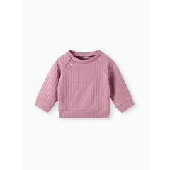 Patpat Baby Boy/Girl Clothes 2pcs Solid Knitted Sweatshirt and Pants Set Pink