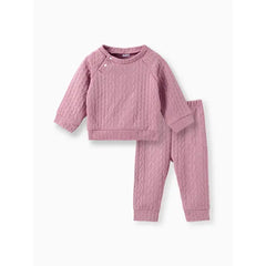 Patpat Baby Boy/Girl Clothes 2pcs Solid Knitted Sweatshirt and Pants Set Pink