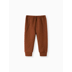 Patpat Baby Boy/Girl Clothes 2pcs Solid Knitted Sweatshirt and Pants Set brown