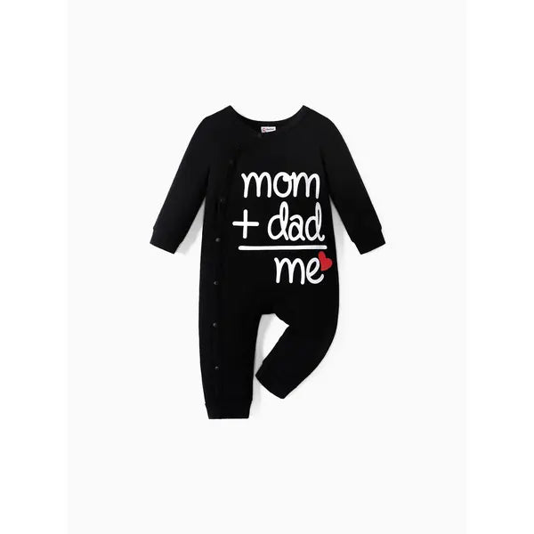 Patpat Baby Boy/Girl 95% Cotton Long-sleeve Love Heart and Letter Print Jumpsuit Black
