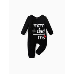 Patpat Baby Boy/Girl 95% Cotton Long-sleeve Love Heart and Letter Print Jumpsuit Black