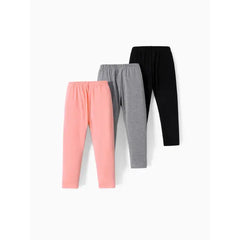 Patpat 3-Pack Toddler Girl 100% Cotton Solid Color Elasticized Leggings