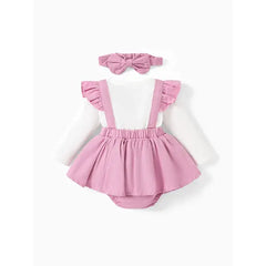 Patpat Baby Girls Clothes SuperCuteCute Bear Embroidered Romper with Headband pink