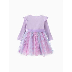 Patpat Toddler Girl Sweet Faux-two Unicorn Print Mesh Splice Fairy Dress purple