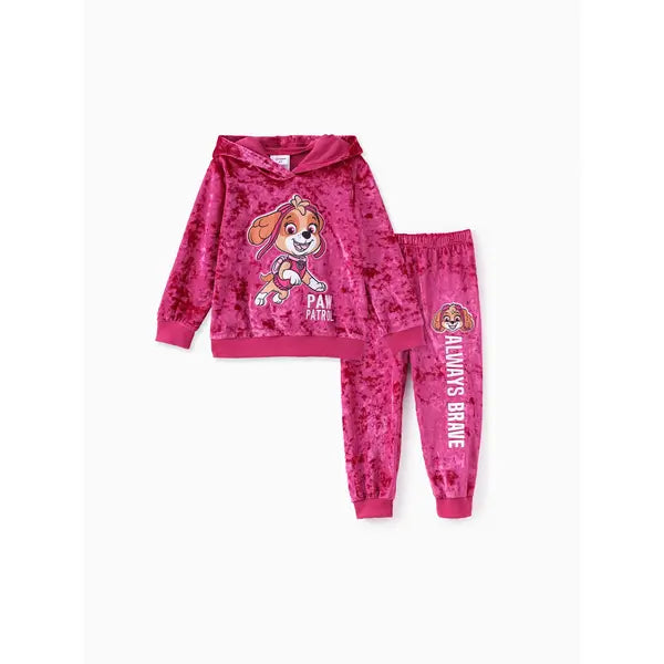 PATPAT PAW patrol Toddler Girls 2pcs Velvet Hoodie with Pants Set Roseo