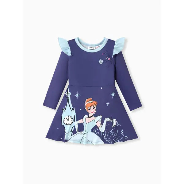 PATPAT Disney Princess Toddler Girl Character Print Ruffled Long-sleeve Dress purple