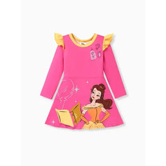 PATPAT Disney Princess Toddler Girl Character Print Ruffled Long-sleeve Dress pink