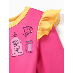 PATPAT Disney Princess Toddler Girl Character Print Ruffled Long-sleeve Dress pink