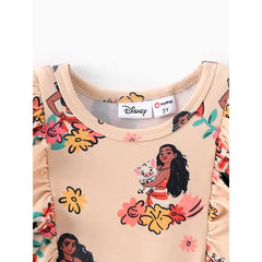 PATPAT  Disney Princess Toddler Girls Moana/Ariel/Rapunzel 1pc Naia™ Floral Ruffled Dress Apricot
