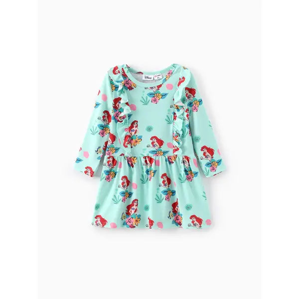 PATPAT  Disney Princess Toddler Girls Moana/Ariel/Rapunzel 1pc Naia™ Floral Ruffled Dress Green