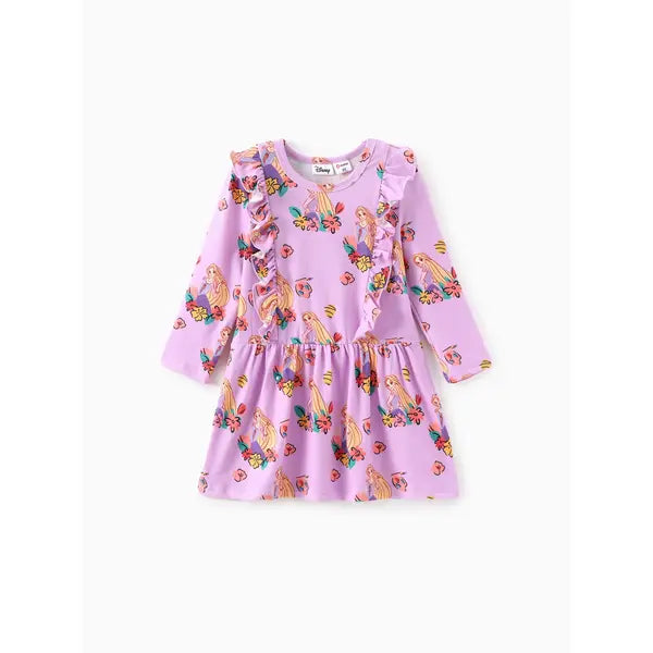 PATPAT  Disney Princess Toddler Girls Moana/Ariel/Rapunzel 1pc Naia™ Floral Ruffled Dress Pink