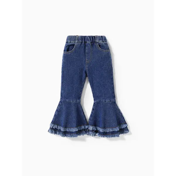 PATPAT Kid Girl Sweet Ruffle Edge Denim Jean Blue