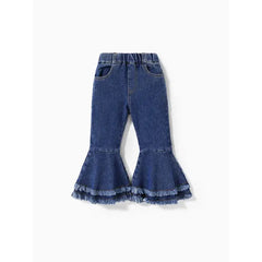 PATPAT Kid Girl Sweet Ruffle Edge Denim Jean Blue