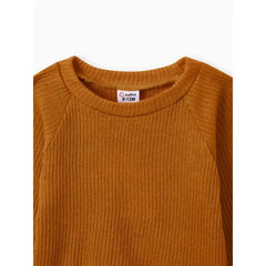 Patpat Baby Boy/Girl 3pcs Solid Ribbed Long-sleeve Pullover and Trouser Set  Brown