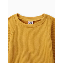 Patpat Baby Boy/Girl 3pcs Solid Ribbed Long-sleeve Pullover and Trouser Set  Yellow