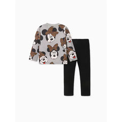 PATPAT Disney Mickey and Friends Toddler Girl Cotton Leopard Print Solid Top and Pant Sets Grey
