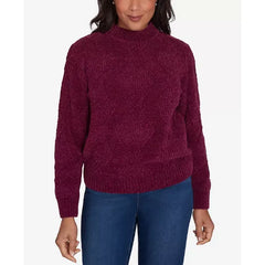 Alfred Dunner Petite Classics Chenille Diamond Turtleneck Sweater, Ivory , PXL