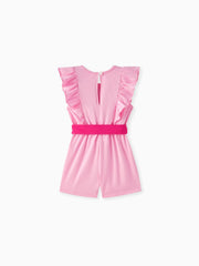 PATPAT Barbie Toddler Girl Cotton Letter Print Ruffled Belted Rompers Pink