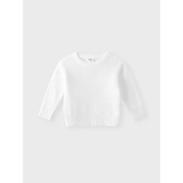Baby Solid Long-sleeve Knitted Sweater Pullover White