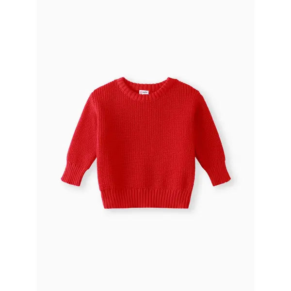 Baby Solid Long-sleeve Knitted Sweater Pullover Red