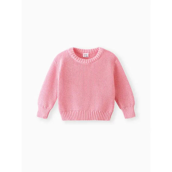 Baby Solid Long-sleeve Knitted Sweater Pullover Pink