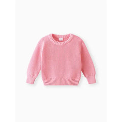 Baby Solid Long-sleeve Knitted Sweater Pullover Pink
