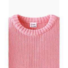 Baby Solid Long-sleeve Knitted Sweater Pullover Pink