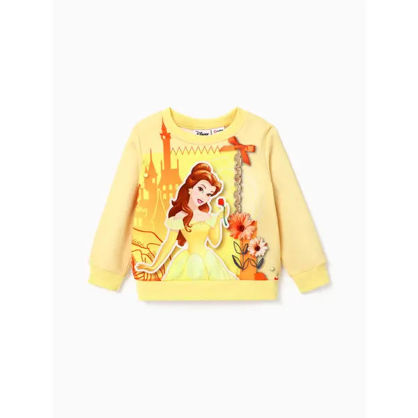 Patpat Disney Princess Toddler Girl Character Print Long-sleeve Sweatshirt Yellow