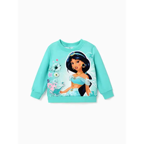 Patpat Disney Princess Toddler Girl Character Print Long-sleeve Sweatshirt Green