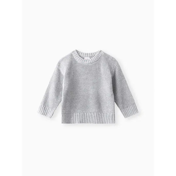 Baby Solid Long-sleeve Knitted Sweater Pullover Wermgrey