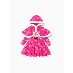 PATPAT Disney Princess Toddler Girl Naia™ Character Print Long-sleeve Dress and Hooded Allover Snowflake Print Cloak Set Pink