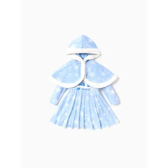 PATPAT Disney Princess Toddler Girl Naia™ Character Print Long-sleeve Dress and Hooded Allover Snowflake Print Cloak Set Blue