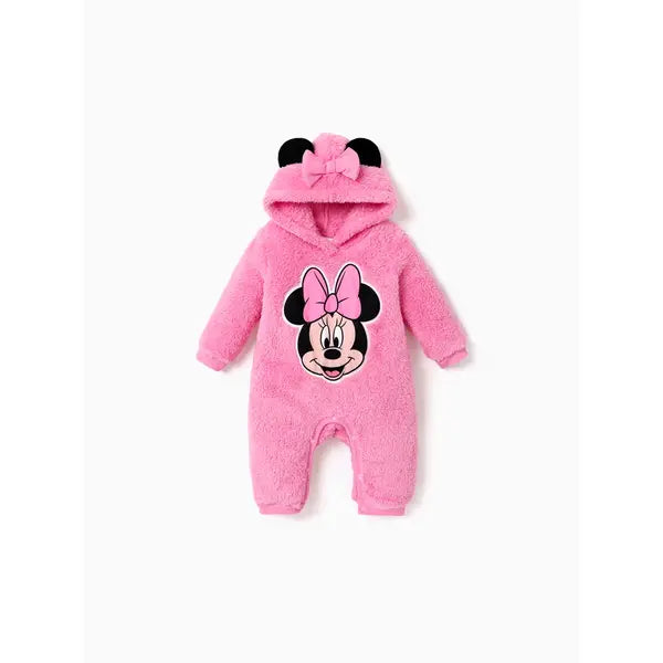 PATPAT Disney Mickey and Friends Furry Character Pattern 3D Ears Hooded Romper Pink