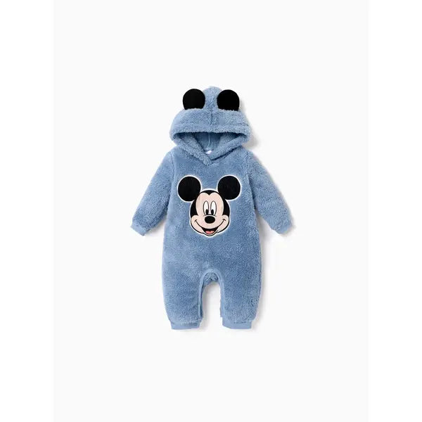 PATPAT Disney Mickey and Friends Furry Character Pattern 3D Ears Hooded Romper Blue