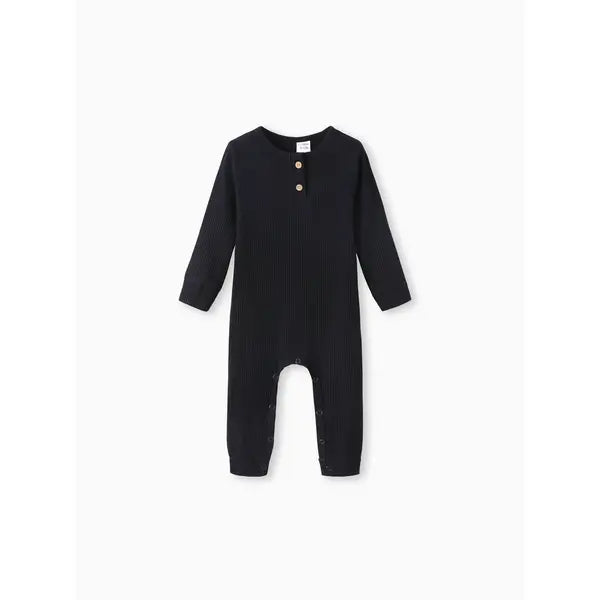 Baby Boy/Girl Cotton Ribbed Button Up Jumpsuit Black