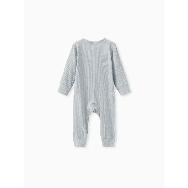 Baby Boy/Girl Cotton Ribbed Button Up Jumpsuit Gray