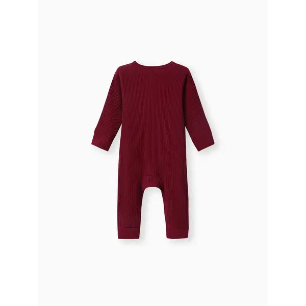 Baby Boy/Girl Cotton Ribbed Button Up Jumpsuit Red