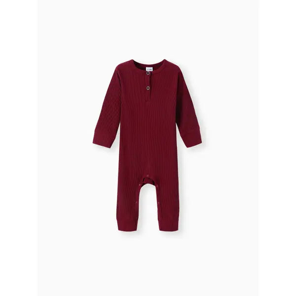 Baby Boy/Girl Cotton Ribbed Button Up Jumpsuit Red