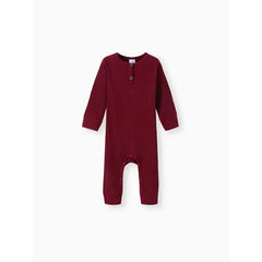 Baby Boy/Girl Cotton Ribbed Button Up Jumpsuit Red