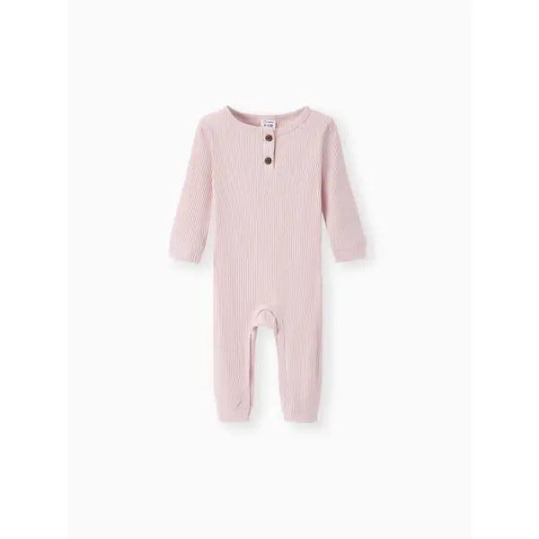 Baby Boy/Girl Cotton Ribbed Button Up Jumpsuit Pink