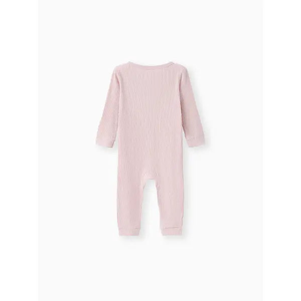 Baby Boy/Girl Cotton Ribbed Button Up Jumpsuit Pink