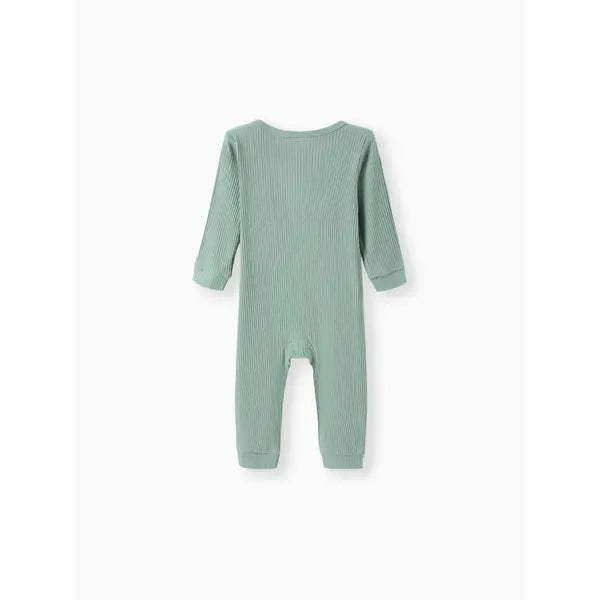 Baby Boy/Girl Cotton Ribbed Button Up Jumpsuit Green